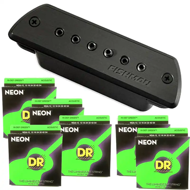 Fishman Blackstack Acoustic Soundhole Pickup & DRS NGA12 Neon Hi-Def Med Strings Limited Edition