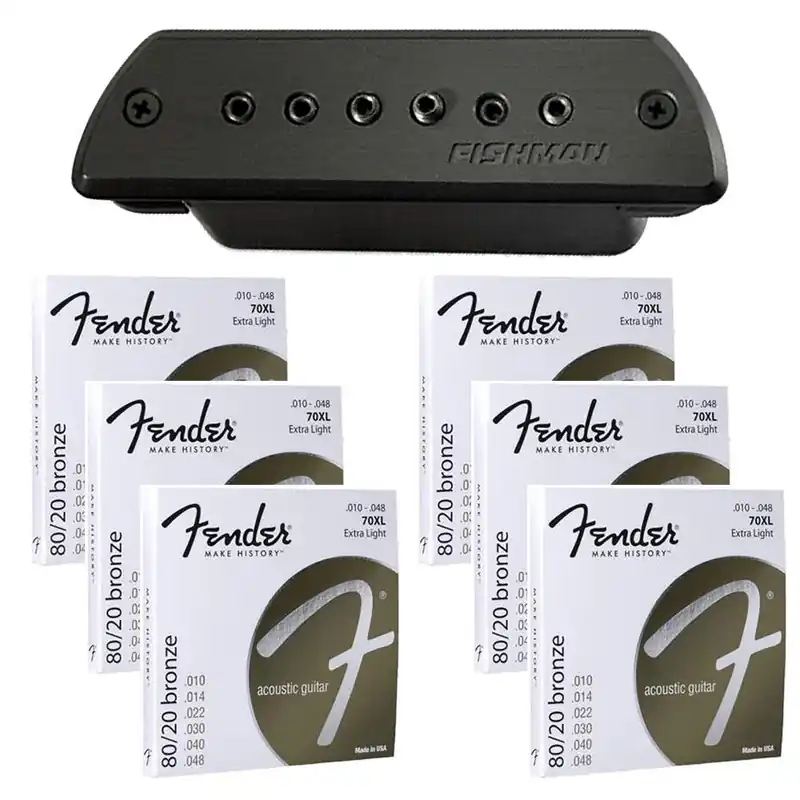 Fishman Blackstack Acoustic Soundhole Pickup with Fender 70XL X/L Guitar Strings Wholesale