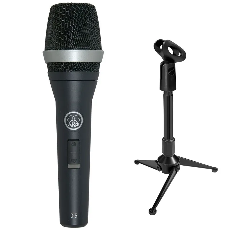 AKG D5S Dynamic Microphone (On/Off Switch) with Mini Tripod Stand Genuine