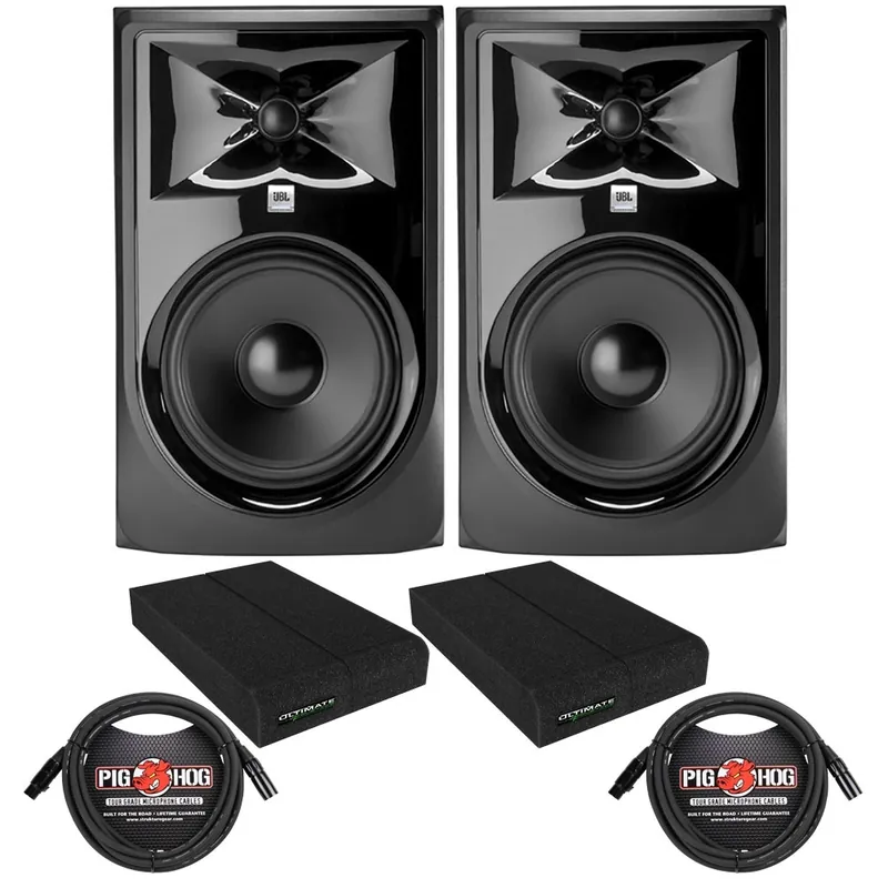 Warranty Included JBL 308P MkII Powered Studio Monitor Pair with Isolation Pads and XLR Cables