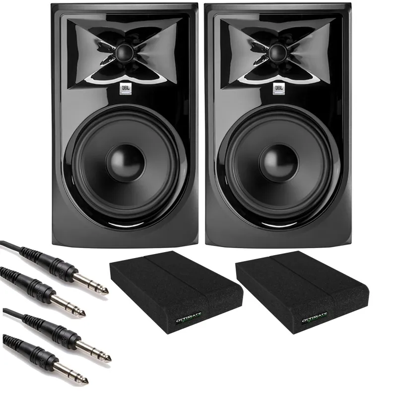 JBL 308P MkII Powered Studio Monitor Pair with Isolation Pads and TRS Cables Crafted