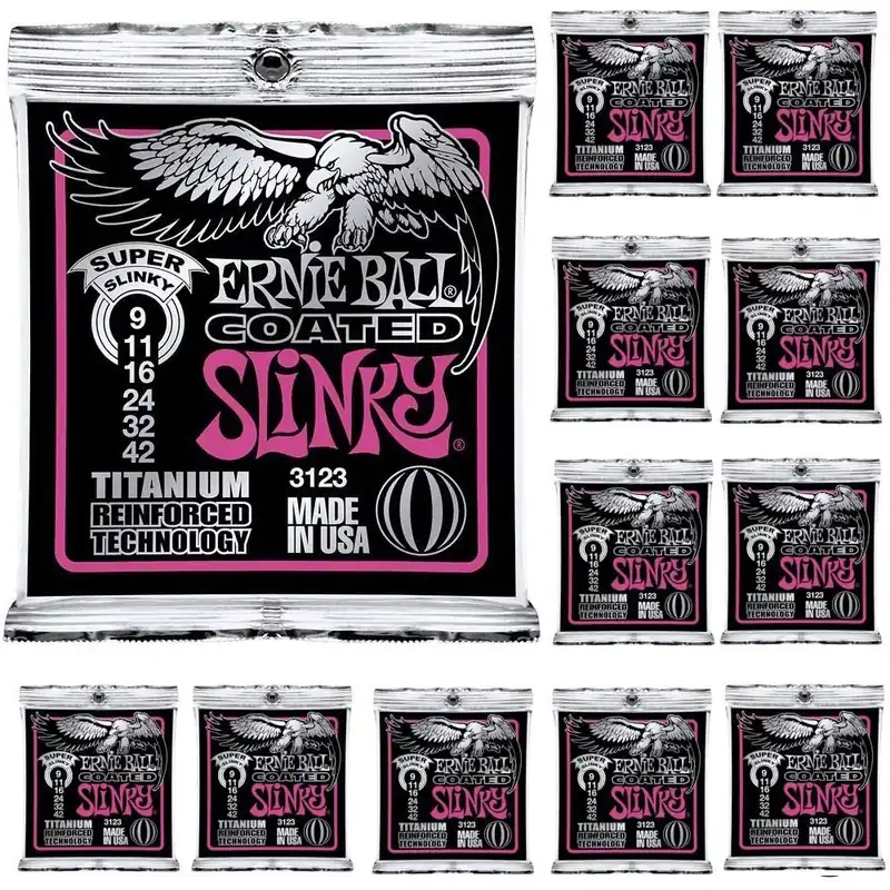 12-Pack Ernie Ball 3123 Coated Super Slinky Titanium Electric Guitar Strings Budget
