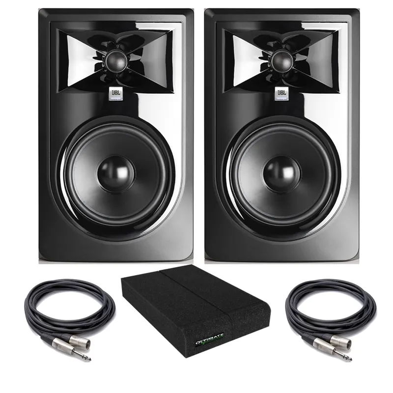 Viral JBL 306P MkII Powered Studio Monitor Pair with Isolation Pads and TRS/XLR Cables