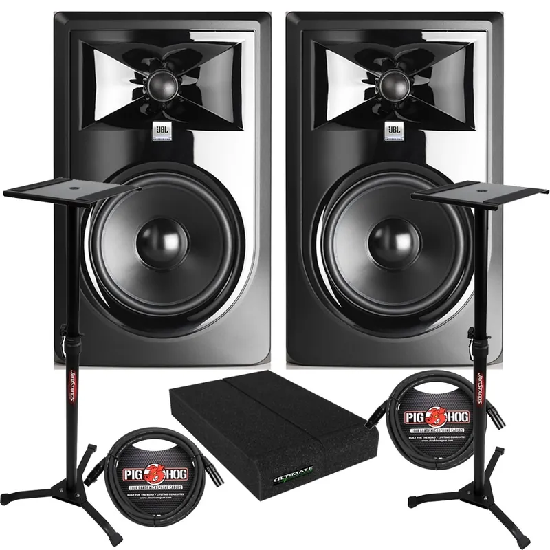 JBL 306P MkII Powered Studio Monitor Pair with Isolation Pads, XLR Cables, and Stands Free Delivery