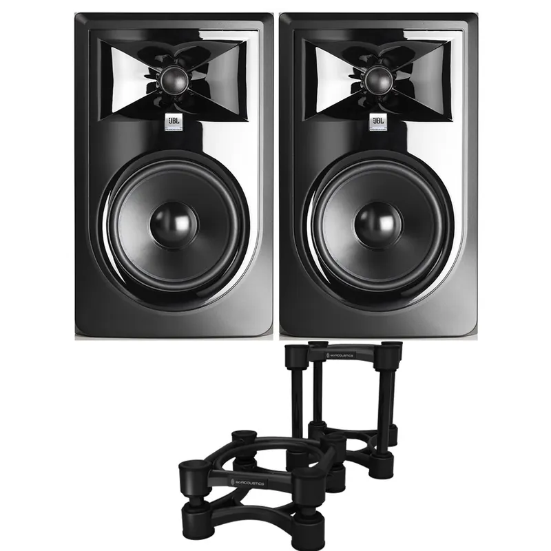 Trusted Brand JBL 306P MkII Powered Studio Monitor Pair with IsoAcoustics ISO-155 Isolation Stands