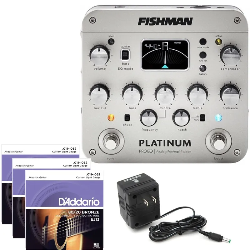 Fishman Platinum Pro EQ Analog PreAmp with 9V Power Supply and 3 Sets of Strings Buy Online