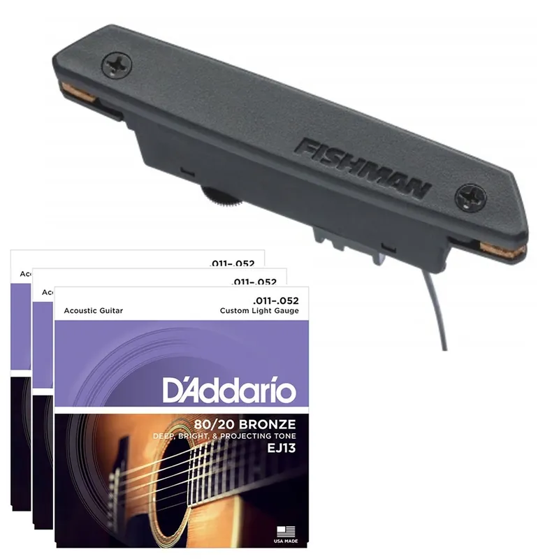 Fishman PRO-REP-102 Rare Earth Magnetic Soundhole Pickup with 3-Pack of D'Addario Strings New Release