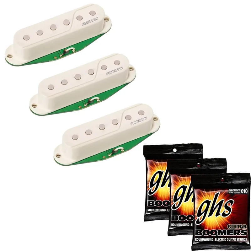 Fishman PRF-STR-WH3 Pickups for Strat (Set of 3) in White with 3 Sets of GHS Strings Instant Buy