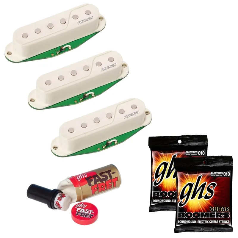 Fishman PRF-STR-WH3 Pickups for Strat (Set of 3) in White with GHS Fast Fret and Strings Trending