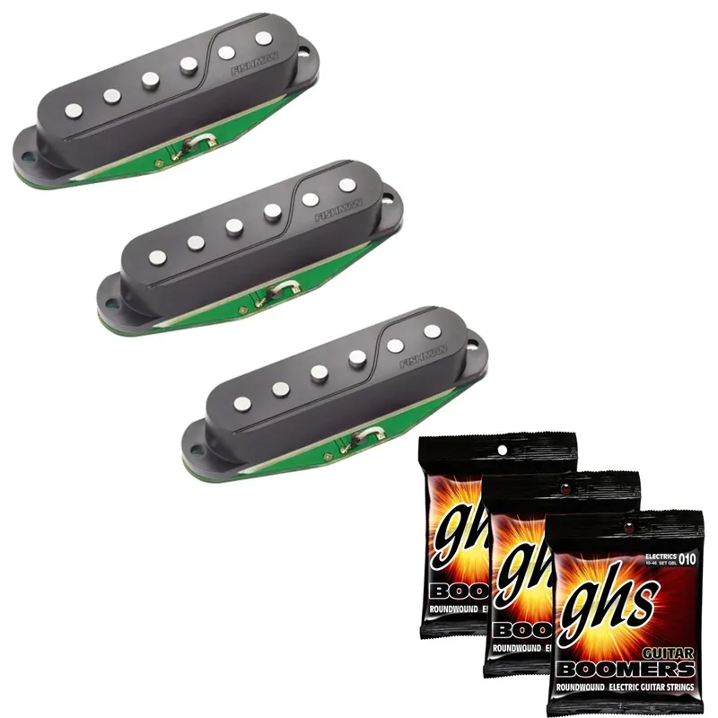 Factory Price Fishman PRF-STR-BK3 Pickups for Strat (Set of 3) in Black with 3 Sets of GHS Strings