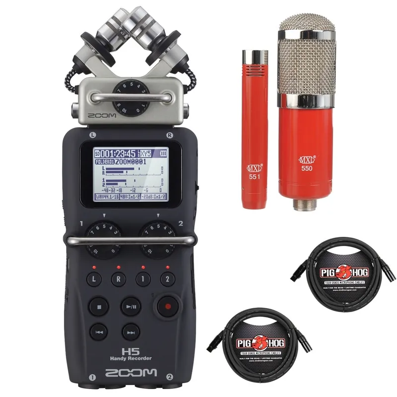 Zoom H5 Portable Handheld Recorder with MXL Microphone Set and XLR Cables New Arrival
