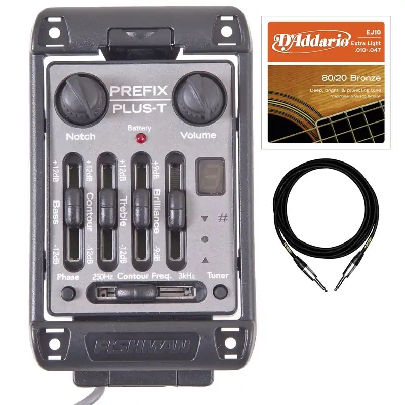 Fishman Prefix Plus-T Preamp (Wide Format) with 10ft Mogami Cable and Strings Time-Limited