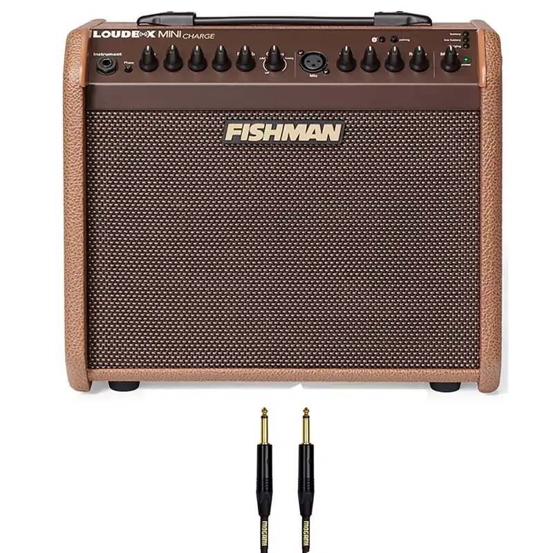 Fishman Loudbox MINI CHARGE Acoustic Guitar/Vocal Amplifier with 10ft Mogami Gold Cable Professional Grade