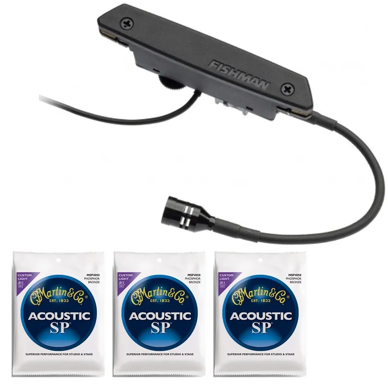 Place Order Fishman Rare Earth Blend Magnetic Soundhole Acoustic Guitar Pickup with 3 Sets of Martin Strings