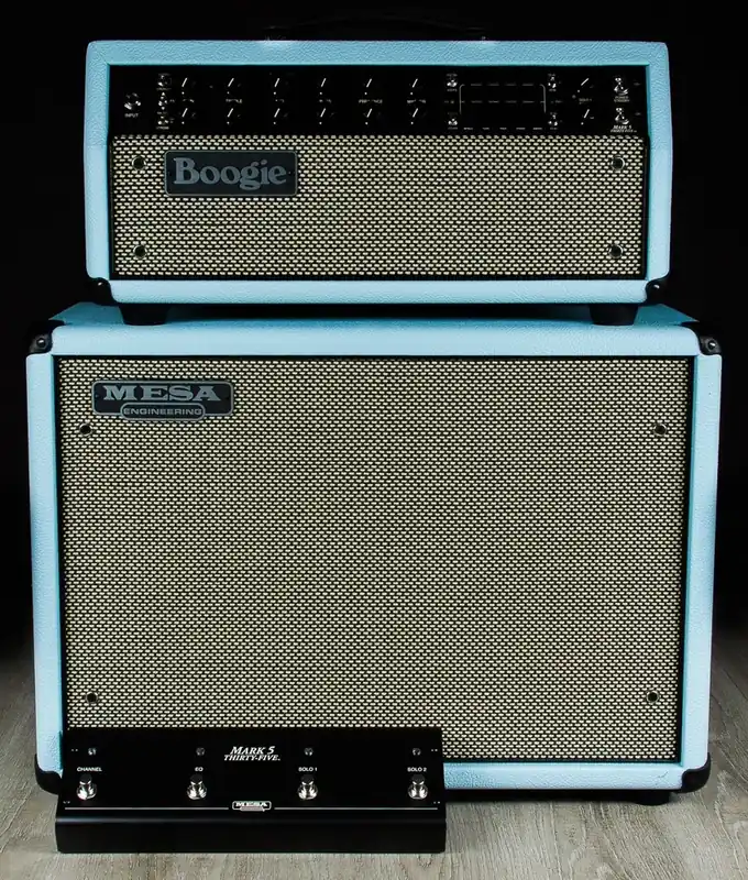 Luxury Mesa/Boogie Mark Five: 35 Guitar Amplifier Head and 1x12Widebody Open Back Extension Cabinet, Baby Blue Bronco