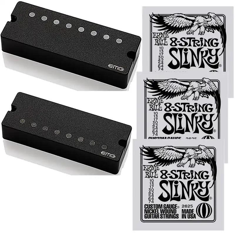 Buy Online EMG 57-8 and 66-8 Active Soapbar Pickup Set (Black) with 3-Pack of Ernie Ball Strings (10-74)