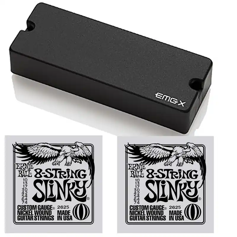 EMG 808X 8-String Active Soapbar Pickup (Black) with 2 Sets of Ernie Ball Strings (10-74) Express Delivery