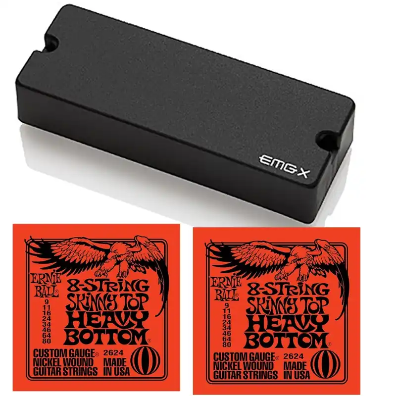 Trending EMG 808X 8-String Active Soapbar Pickup (Black) with 2 Sets of Ernie Ball Strings (9-80)