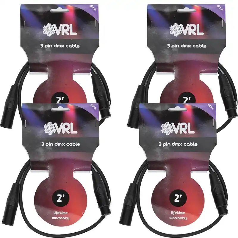 (4-Pack) OSP Elite Core VRL VRLDMX3P2 3-Pin DMX Cables, 2 ft Secure Checkout