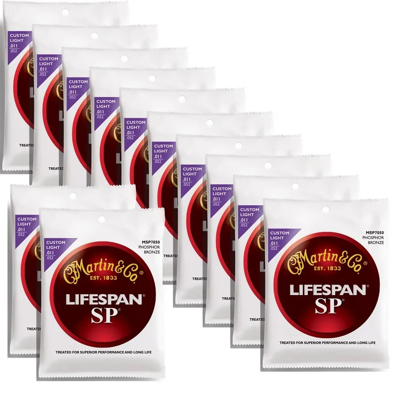 Express Delivery 12 Sets of Martin MSP7050 SP Lifespan 92/8 Phosphor Bronze Acoustic Guitar Strings, Custom Light (11-52)