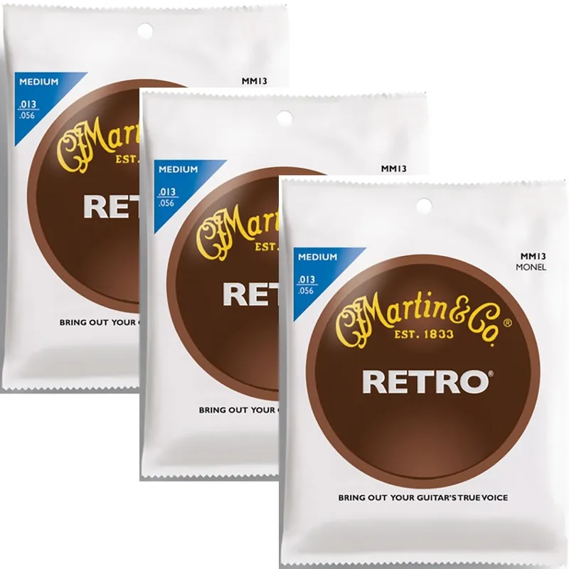 Latest 3-Pack Martin MM13 Retro Acoustic Guitar Strings, Medium 13-56