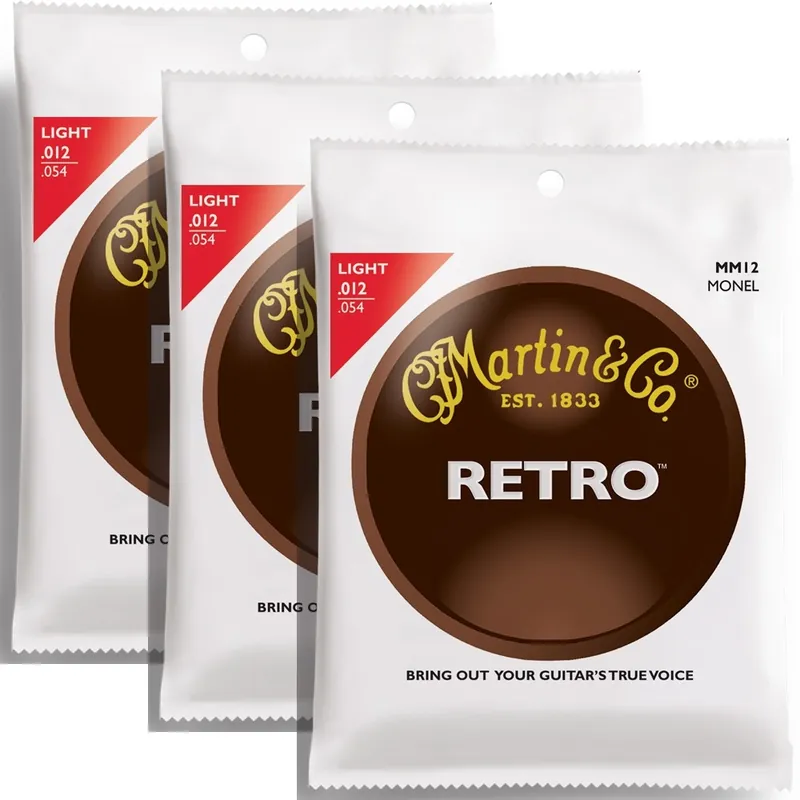 3 Sets of Martin MM12 Retro Acoustic Guitar Strings, Light (12-54) Free Returns