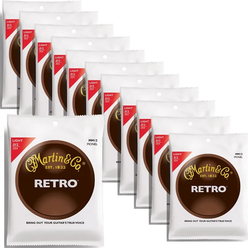 12 Sets of Martin MM12 Retro Acoustic Guitar Strings, Light (12-54) Mega Sale