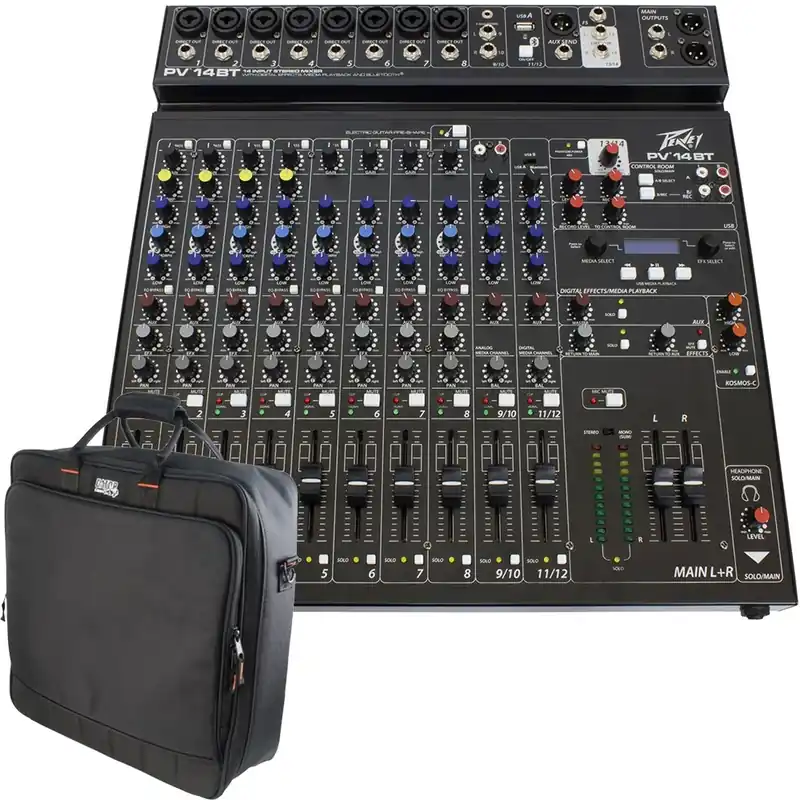 Secure Checkout Peavey PV 14 BT 12-Channel Bluetooth Mixer with Gator G-MIXERBAG-1818 Mixer/Equipment Bag
