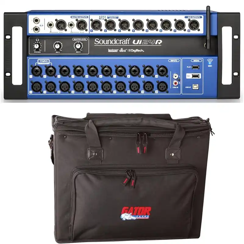 Soundcraft Ui24R 24-Channel Rackmount Digital Mixer with Gator GRB-4U 4U Audio Rack Bag Professional Grade