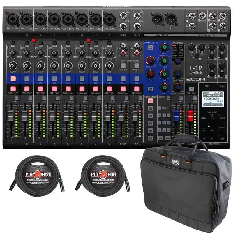 Zoom LiveTrak L-12 Live Digital Mixer and Recorder with Gator G-MIXERBAG-1815 Mixer/Equipment Bag and XLR Cables Hot Picks