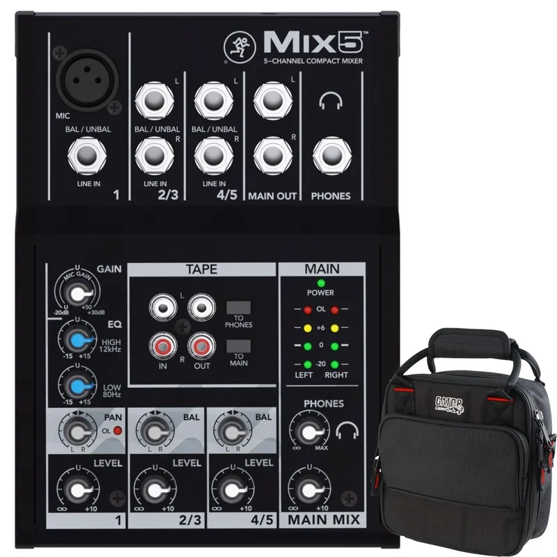 Mackie Mix5 5-Channel Compact Mixer with Gator G-MIXERBAG-0909 Mixer/Equipment Bag Same Day Shipping