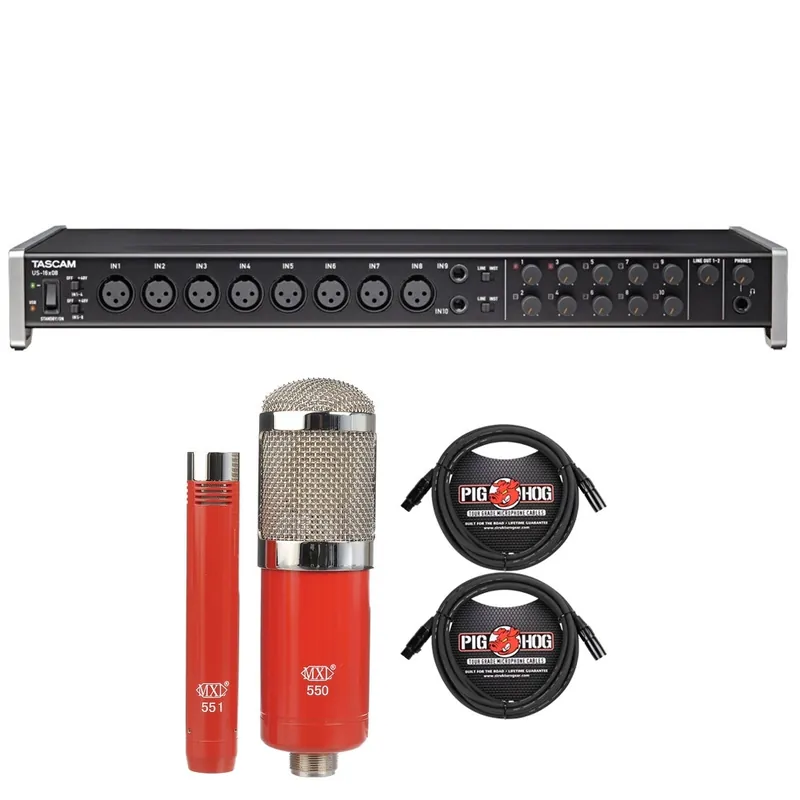 Tascam US-16X08 USB Audio Interface / Mic Preamp with MXL Microphone Set and XLR Cables Affordable