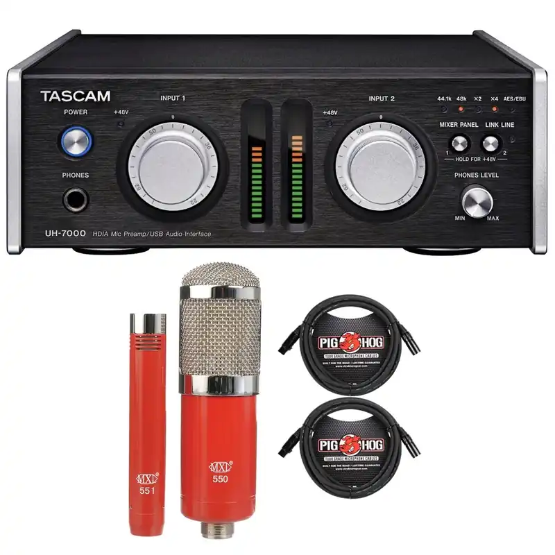 Order Now Tascam UH-7000 High-End USB Audio Interface with MXL Microphone Set and XLR Cables