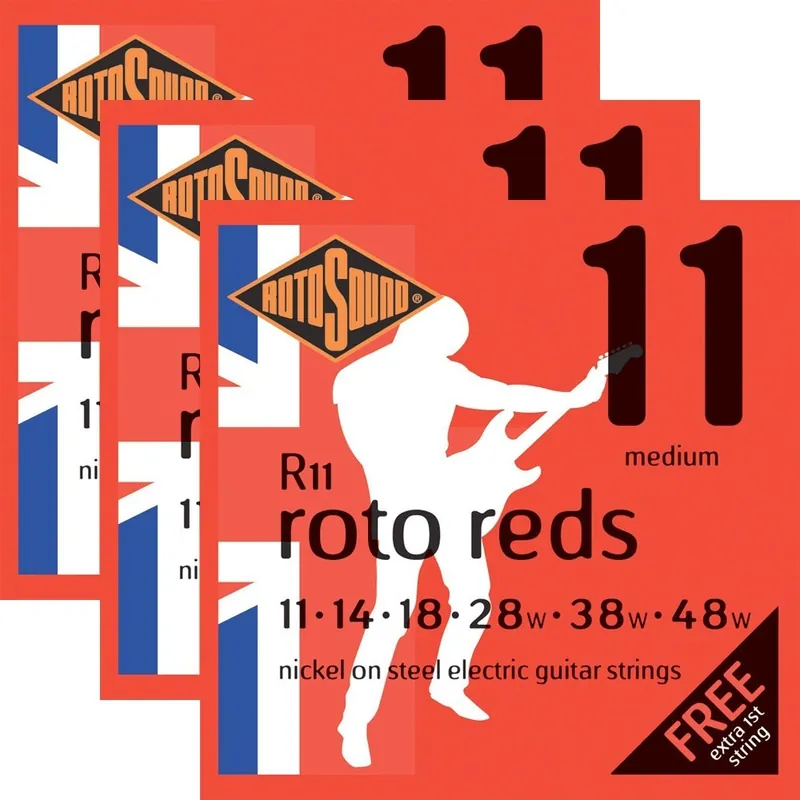 3 Sets of Rotosound R11 Roto Reds Electric Guitar Strings, Medium (11-48) Place Order