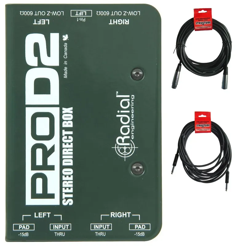 Latest Radial Engineering ProD2 Passive 2-Channel Stereo Direct Box with Cables