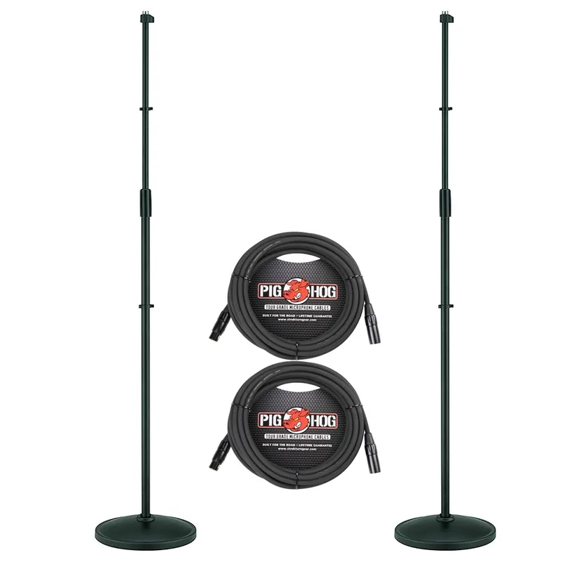 (2-Pack) Tama MS450DBK Iron Works Tour Round Base Straight Microphone Stands and Cables Premium