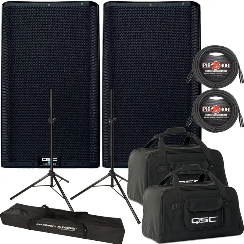 Bargain QSC K12.2 - K.2 Series Active 12Loudspeaker Pair with Tote Bags, Stands, and Cables