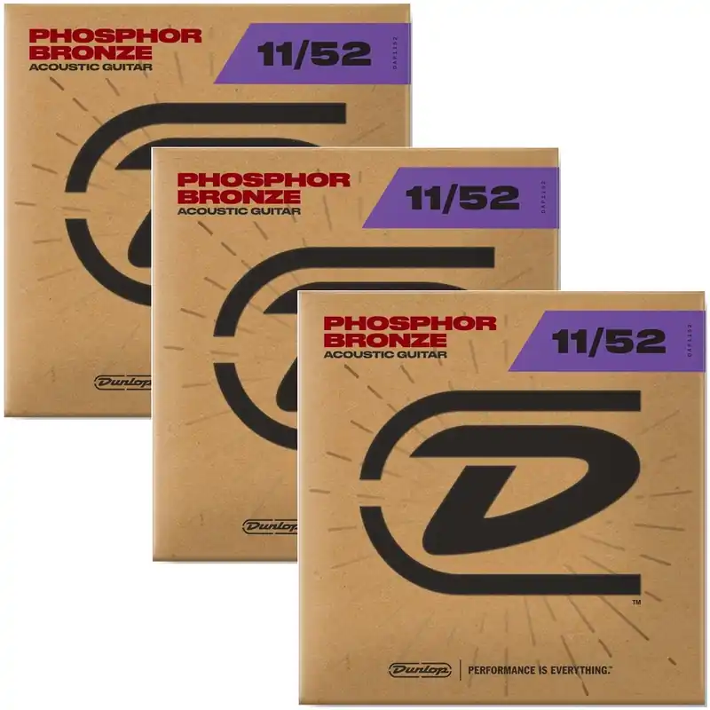 3 Sets of Dunlop DAP1152 Phosphor Bronze Medium Light Acoustic Guitar Strings (11-52) Best Choice