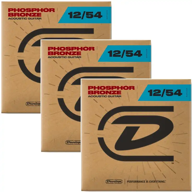 3 Sets of Dunlop DAP1254 Phosphor Bronze Light Acoustic Guitar Strings (12-54) Don’t Miss Out