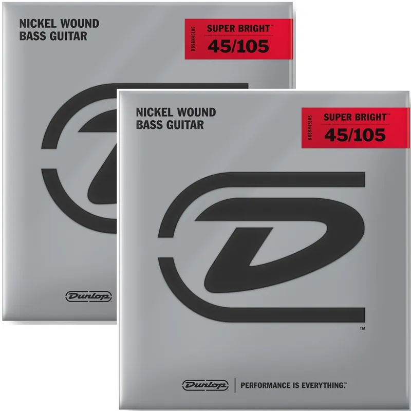 Certified 2 Sets of Dunlop DBSBN45105 Super Bright Nickel Medium 4-String Bass Guitar Strings (45-105)
