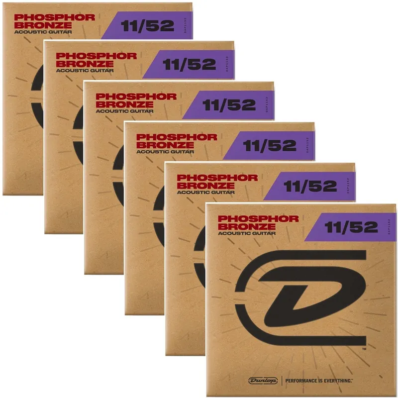 Limited Offer 6 Sets of Dunlop DAP1152 Phosphor Bronze Medium Light Acoustic Guitar Strings (11-52)