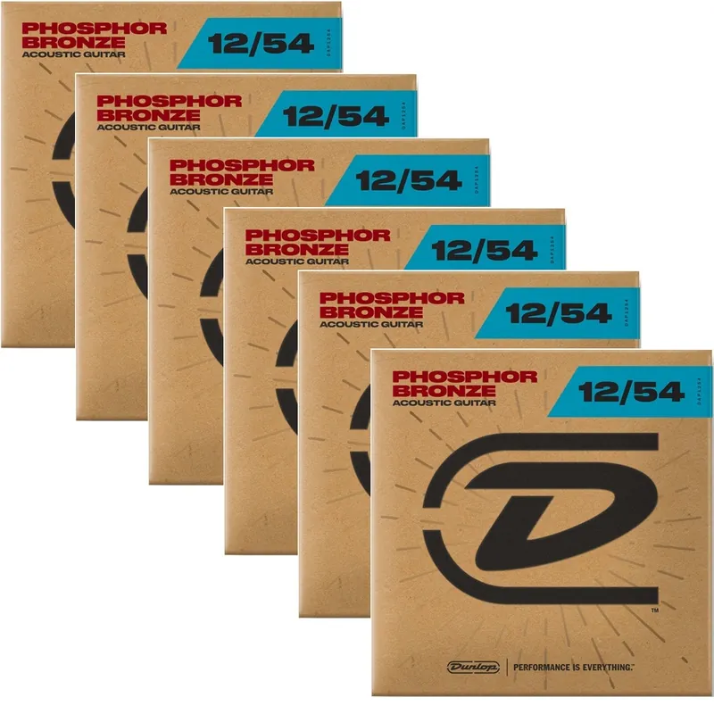 Best Price 6 Sets of Dunlop DAP1254 Phosphor Bronze Light Acoustic Guitar Strings (12-54)