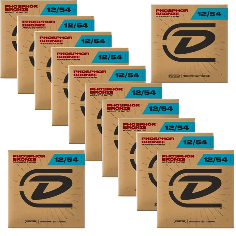 Super Sale 12 Sets of Dunlop DAP1254 Phosphor Bronze Light Acoustic Guitar Strings (12-54)