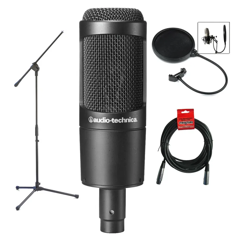 Audio Technica AT2035 Large Diaphragm Studio Condenser Microphone Studio Bundle Must Have
