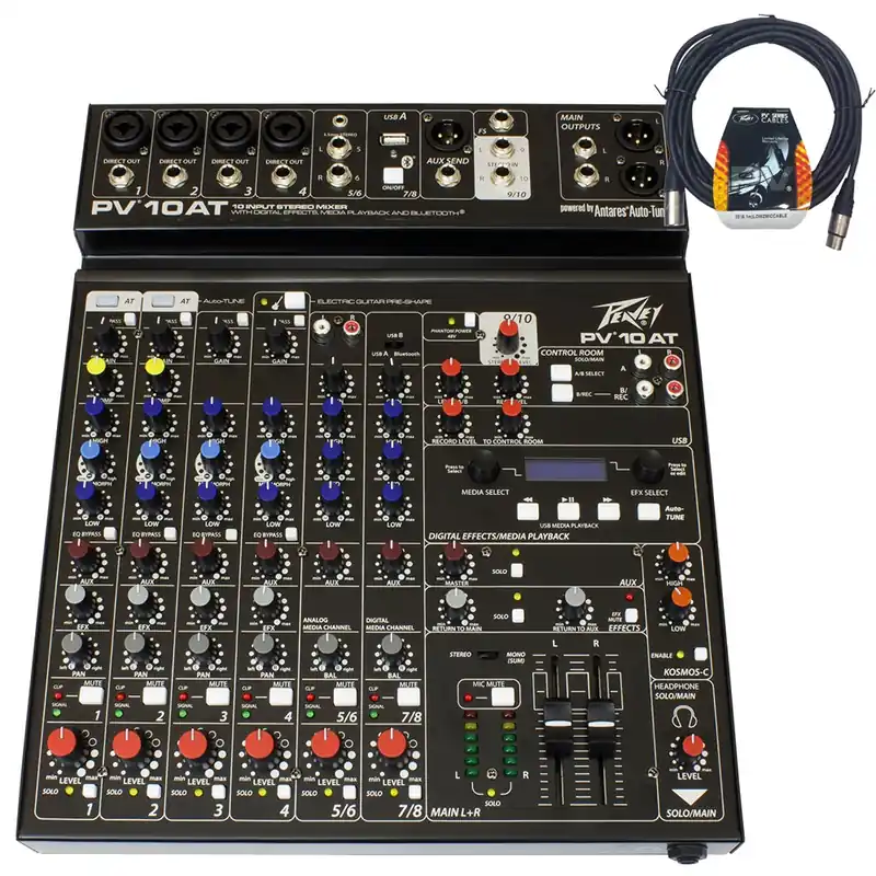 Peavey PV-10AT 10-Input Built-in Auto-Tune & Bluetooth Stereo Mixer with 20' XLR Cable Fan Favorite