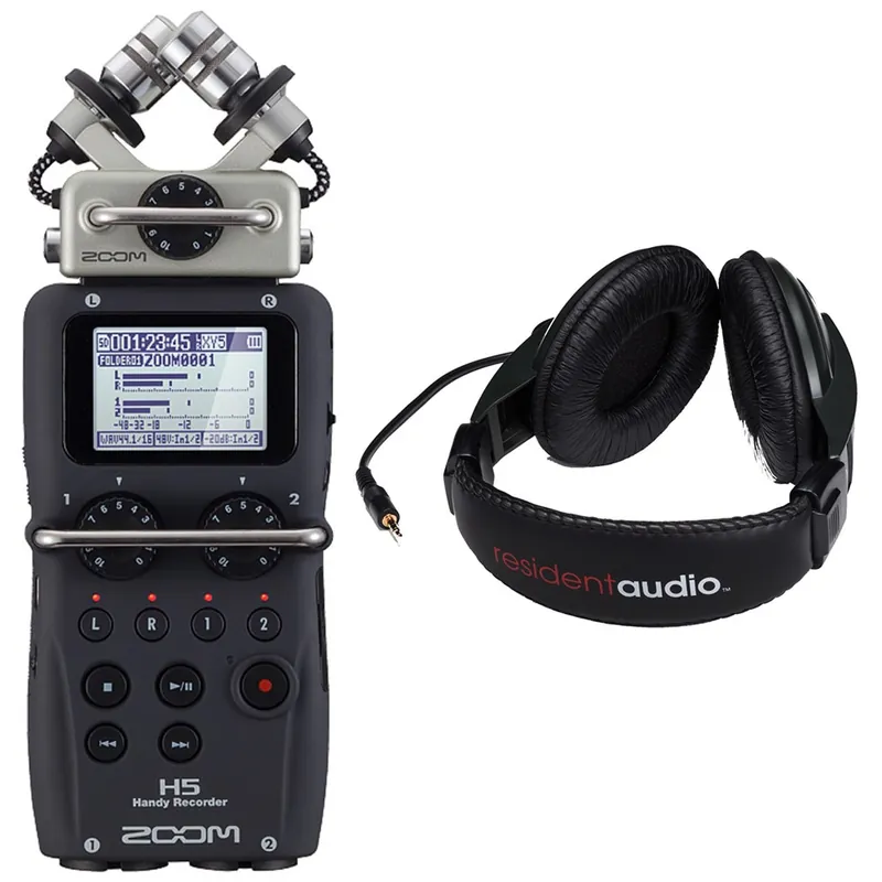 Zoom H5 Portable Handheld Recorder & Resident Audio R100 Over-Ear Headphones New Release