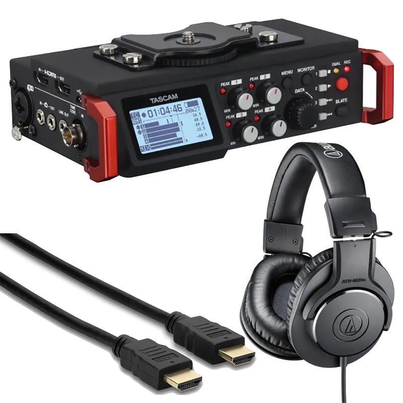 Buy Direct Tascam DR-701D + Audio Technica M20x Headphones + HDMI Cable Bundle