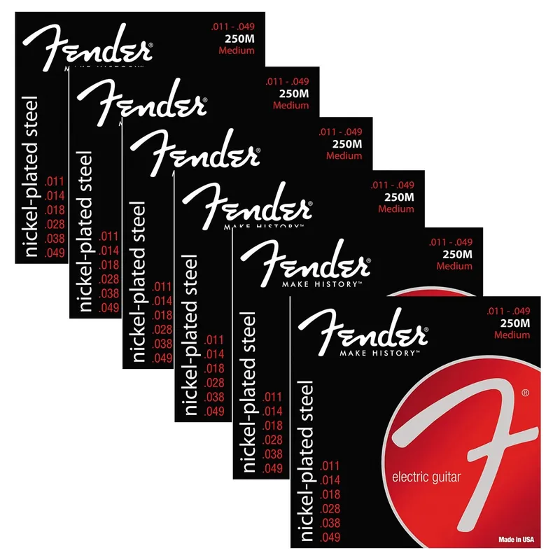 6 Sets of Fender 250M Nickel-Plated Steel Medium Electric Guitar Strings (11-49) Fresh Stock
