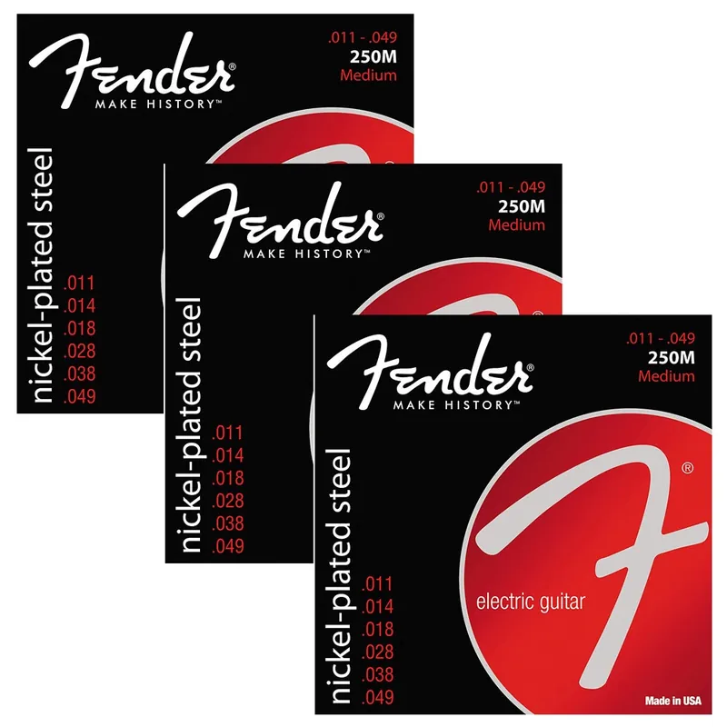 3 Sets of Fender 250M Nickel-Plated Steel Medium Electric Guitar Strings (11-49) Professional Grade