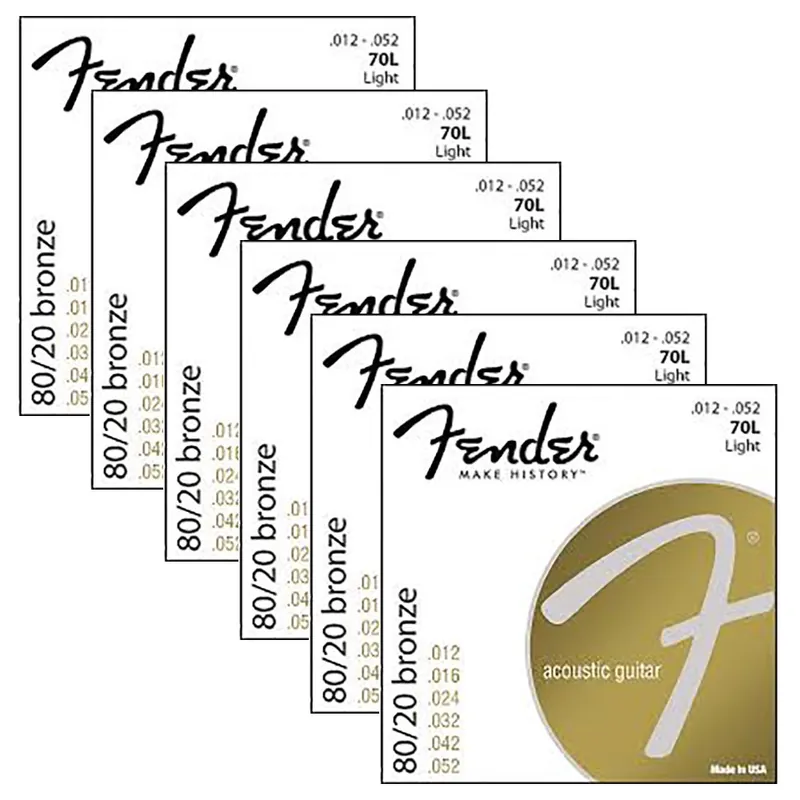 Viral 6 Sets of Fender 70L 80/20 Bronze Light Acoustic Guitar Strings (12-52)